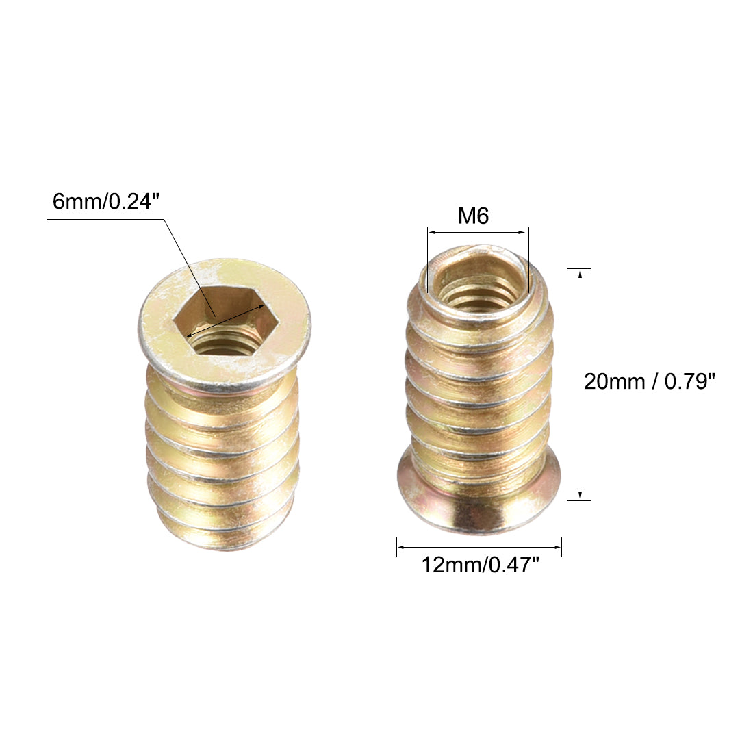 uxcell Uxcell Wood Furniture M6x20mm Threaded Insert Nuts Interface Hex Socket Drive 20pcs