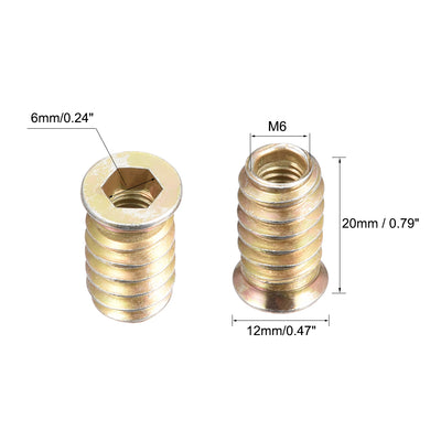 Harfington Uxcell Wood Furniture M6x20mm Threaded Insert Nuts Interface Hex Socket Drive 20pcs