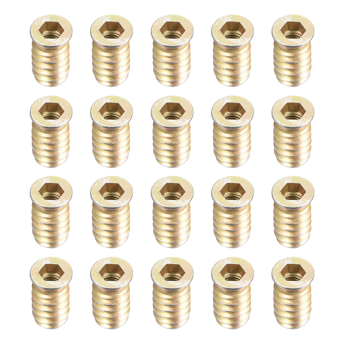 uxcell Uxcell Wood Furniture M6x20mm Threaded Insert Nuts Interface Hex Socket Drive 20pcs