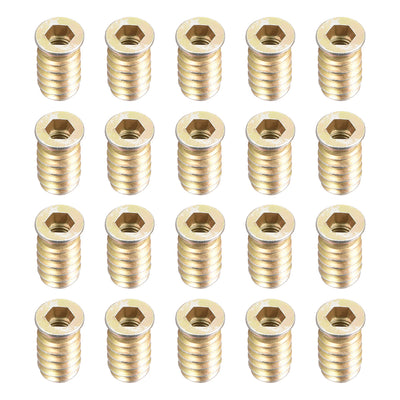 uxcell Uxcell Wood Furniture M6x20mm Threaded Insert Nuts Interface Hex Socket Drive 20pcs