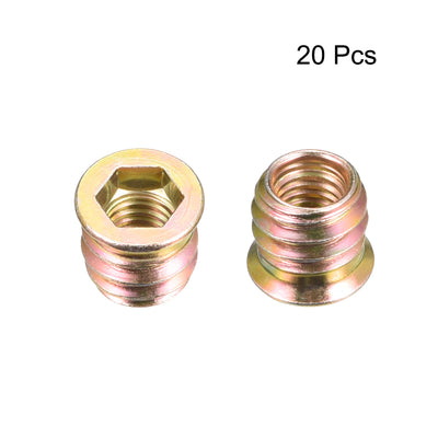 Harfington Uxcell Wood Furniture M8x15mm Threaded Insert Nuts Interface Hex Socket Drive 20pcs