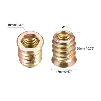 Harfington Uxcell 50 Stück Holz Möbel M10x20mm Gewinde Einsatz Muttern Schnittstelle Innensechskant Antrieb