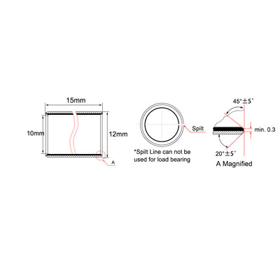 Harfington Uxcell Sleeve (Plain) Bearings 10mm x 12mm x 15mm Wrapped Oilless Bushings 10Pcs