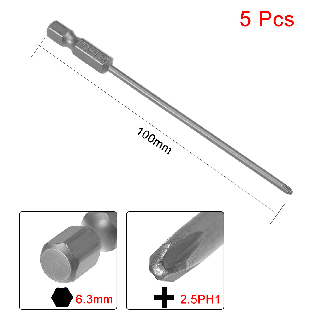 uxcell Uxcell 5 Pcs 1/4 Shank 100mm Length 2.5mm Phillips PH1 Magnetic S2 Screwdriver Bits