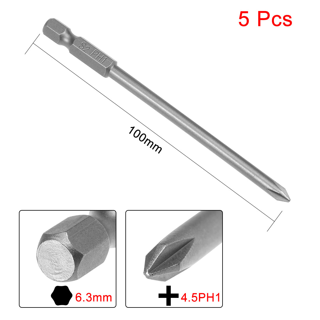 uxcell Uxcell 5 Pcs 1/4 Shank 100mm Length 4.5mm Phillips PH1 Magnetic S2 Screwdriver Bits