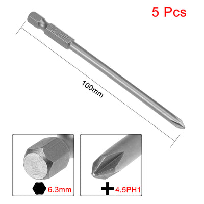 Harfington Uxcell 5 Pcs 1/4 Shank 100mm Length 4.5mm Phillips PH1 Magnetic S2 Screwdriver Bits