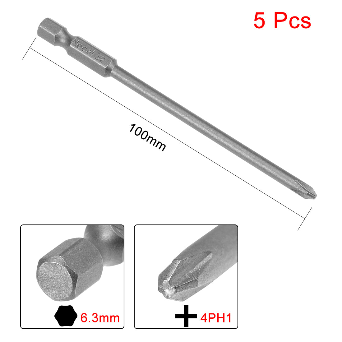 uxcell Uxcell 5 Pcs 1/4 Shank 100mm Length 4mm Phillips PH1 Magnetic S2 Screwdriver Bits