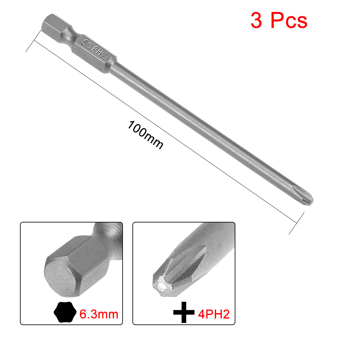 uxcell Uxcell 3 Pcs 4mm PH2 Magnetic Phillips Screwdriver Bits, 1/4 Inch Hex Shank 3.94-inch Length S2 Power Tool