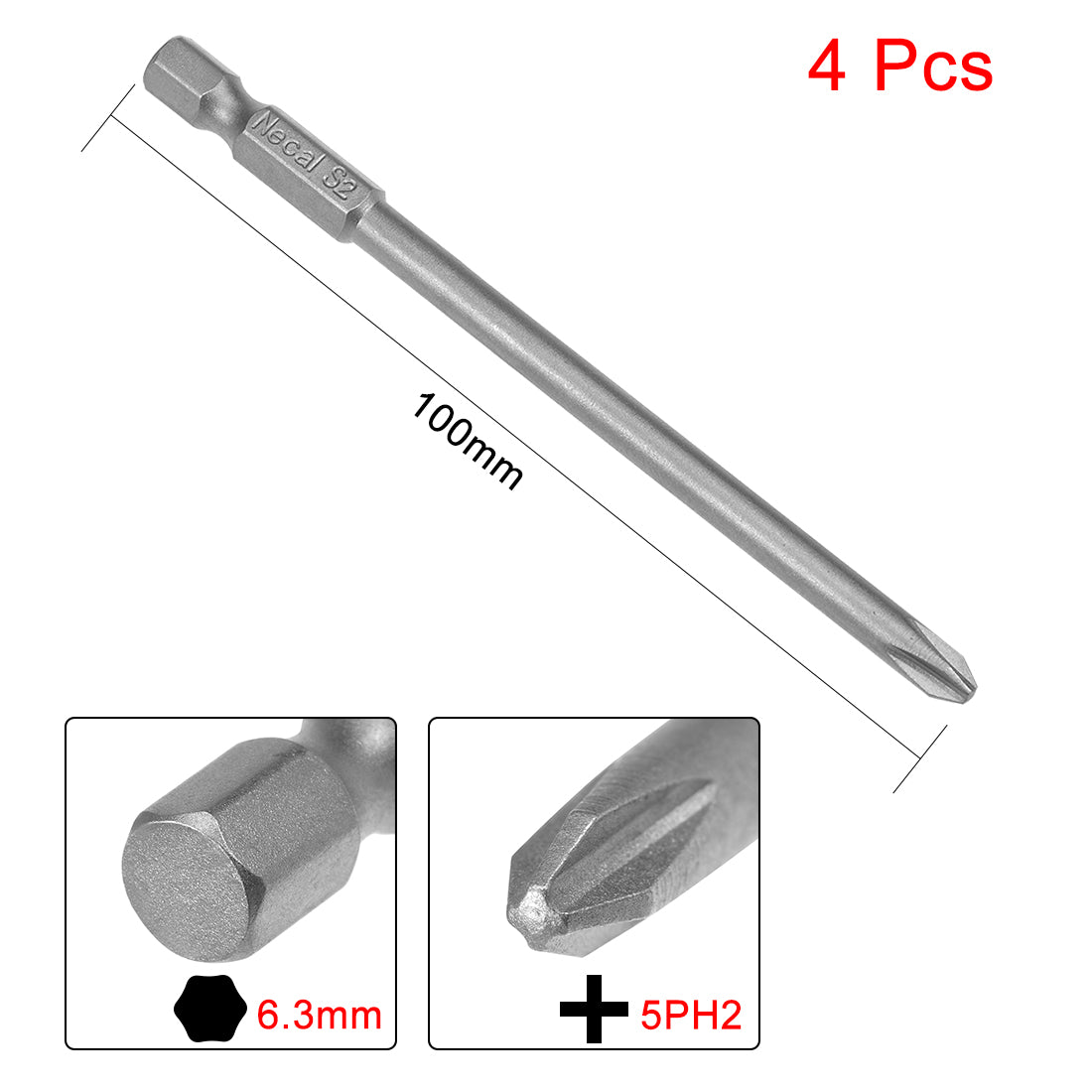 uxcell Uxcell 4 Pcs 5mm PH2 Magnetic Phillips Screwdriver Bits, 1/4 Inch Hex Shank 3.94-inch Length S2 Power Tool