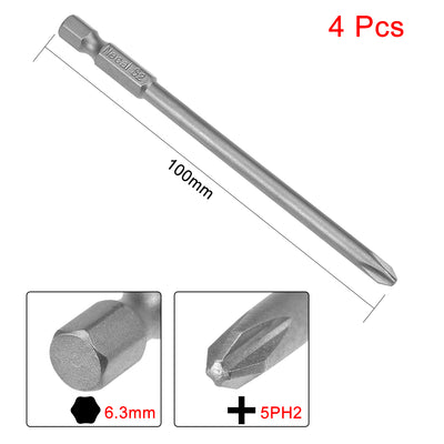 Harfington Uxcell 4 Pcs 5mm PH2 Magnetic Phillips Screwdriver Bits, 1/4 Inch Hex Shank 3.94-inch Length S2 Power Tool