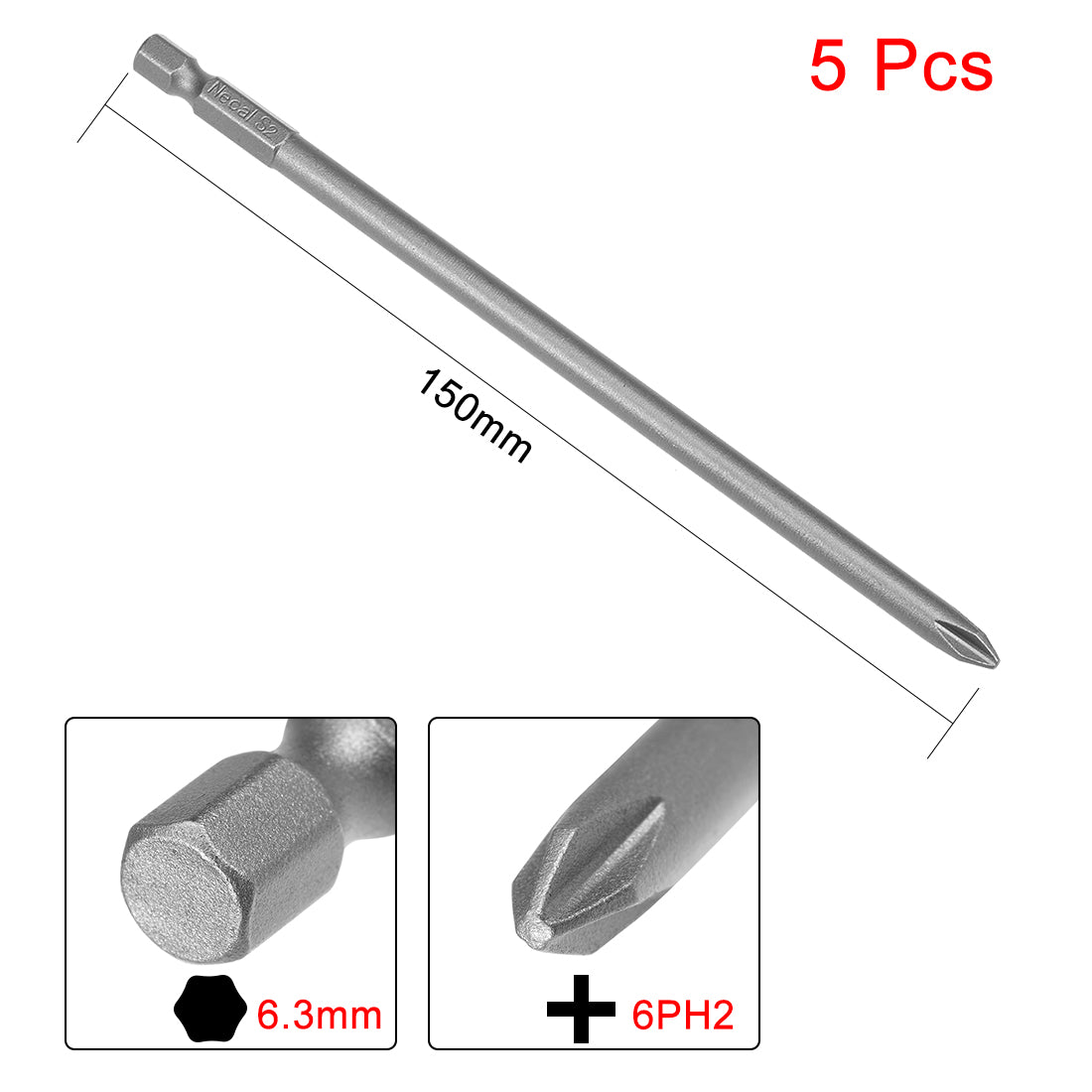 uxcell Uxcell 5 Pcs 1/4 Shank 150mm Length 6mm Phillips PH2 Magnetic S2 Screwdriver Bits