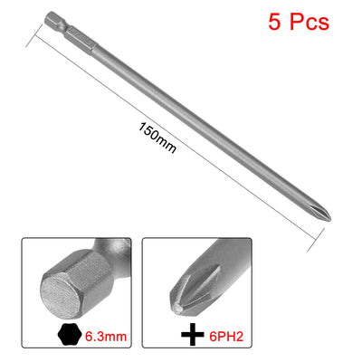 Harfington Uxcell 5 Pcs 1/4 Shank 150mm Length 6mm Phillips PH2 Magnetic S2 Screwdriver Bits