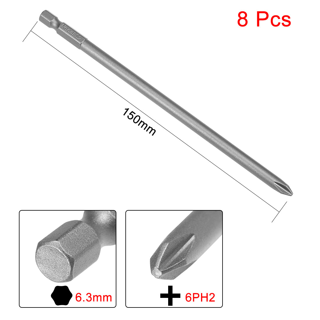 uxcell Uxcell 8 Pcs 1/4 Shank 150mm Length 6mm Phillips PH2 Magnetic S2 Screwdriver Bits