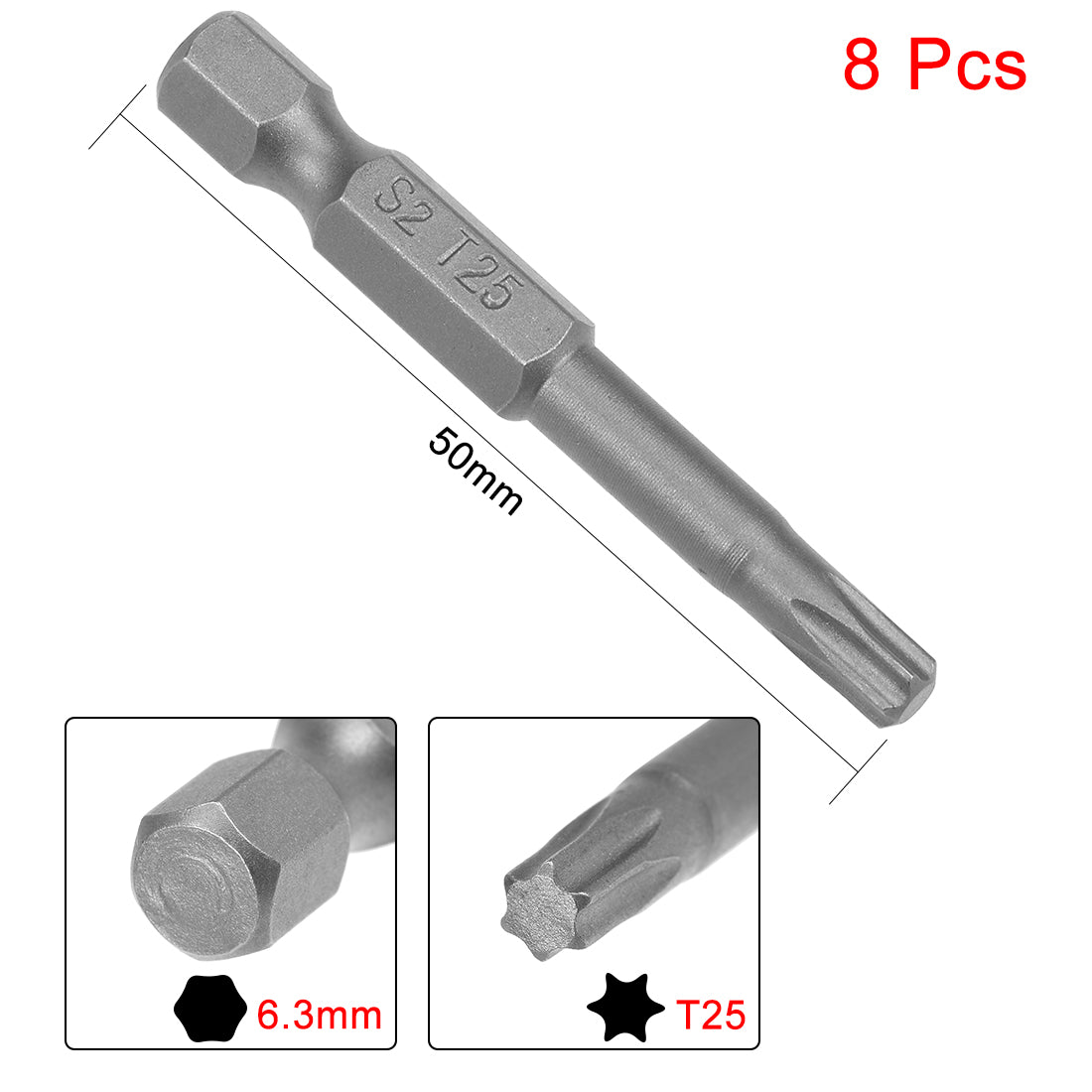 uxcell Uxcell 8pcs 50mm Long 1/4" Hex Shank T25 Magnetic Torx Head Screwdriver Bits S2 High Alloy Steel