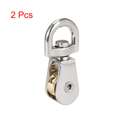 Harfington Uxcell 2pcs Lifting Crane Swivel Hook Single Pulley Block Hanging Wire Towing Wheel Zinc Alloy