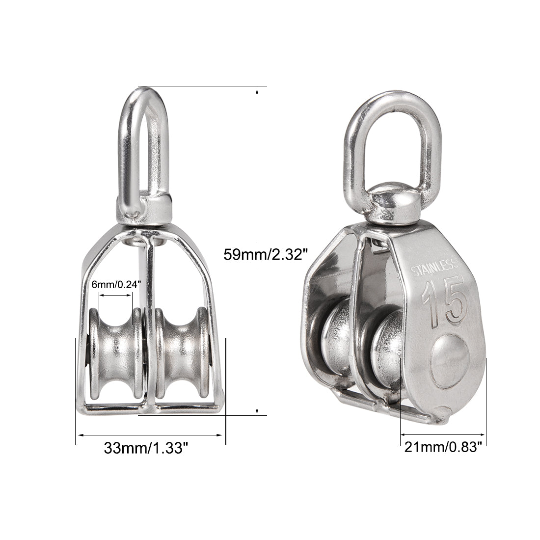 uxcell Uxcell M15 Lifting Crane Swivel Hook Double Pulley Block Hanging Wire Towing Wheel 304 Stainless Steel