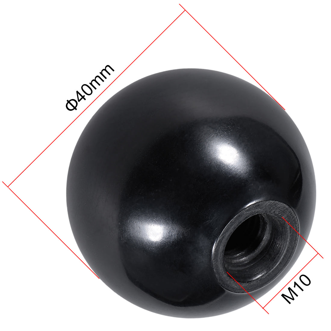 uxcell Uxcell 4 Pcs Thermoset Ball Knob M10x1.5mm Female Thread Machine Handle 40mm Diameter Smooth Rim Black