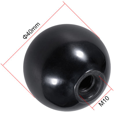 Harfington Uxcell 4 Pcs Thermoset Ball Knob M10x1.5mm Female Thread Machine Handle 40mm Diameter Smooth Rim Black