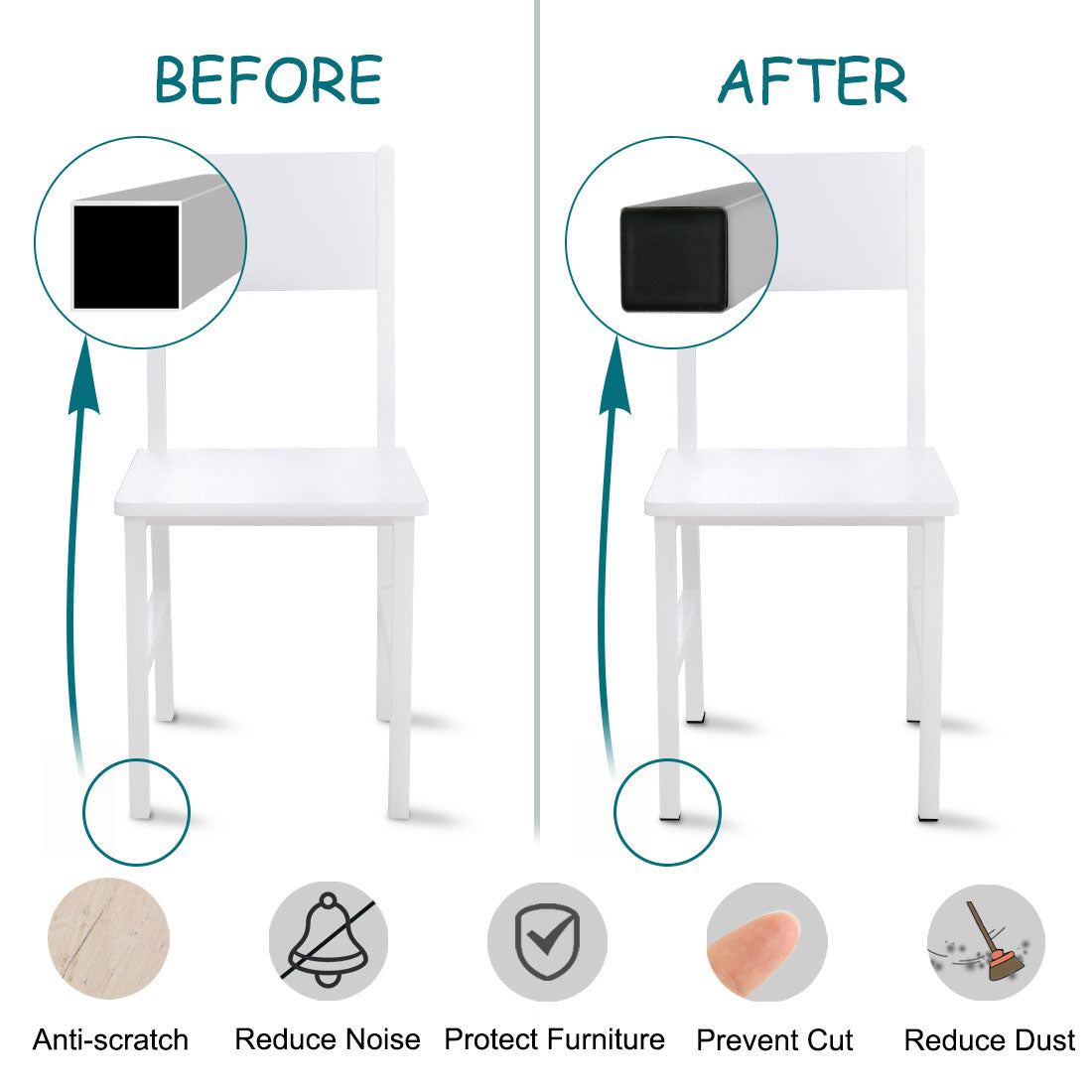 Uxcell Uxcell Square Tube Inserts Chair Floor Protector for 1.38" to 1.46" Inner Size 21pcs