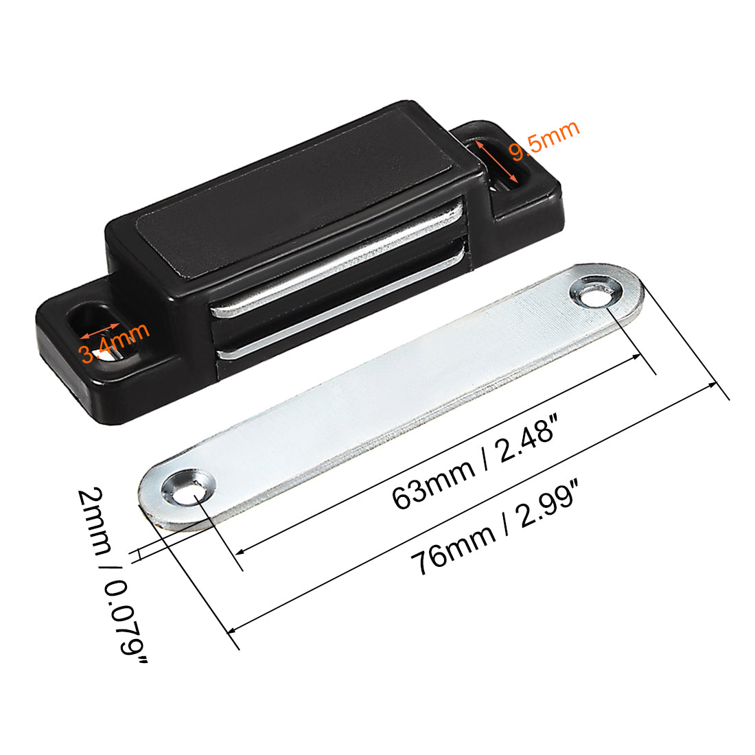 uxcell Uxcell Door Cabinet Magnetic Catch, Magnet Latch Closure ABS Black 73mm Length