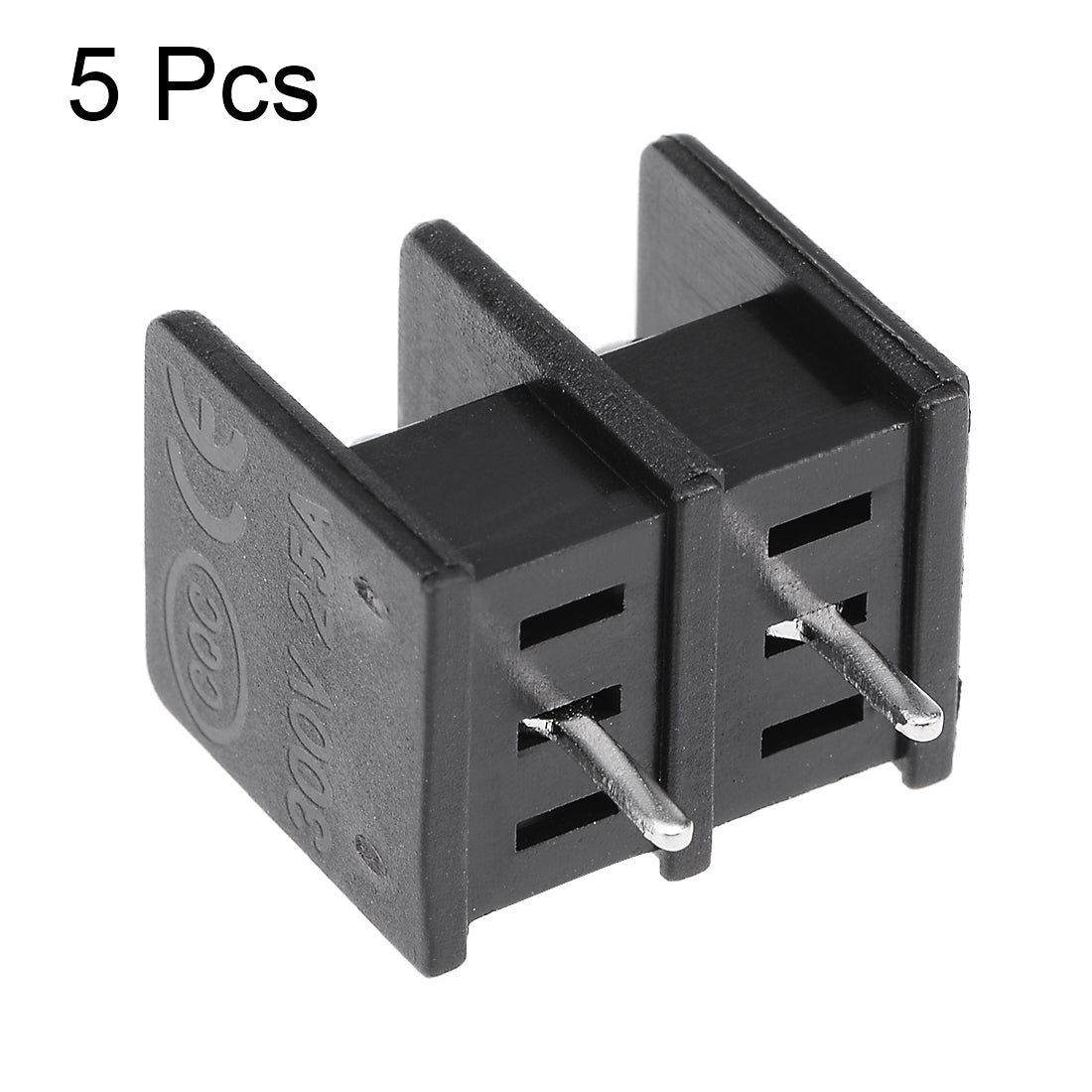 uxcell Uxcell 5Pcs AC300V 25A 7.62mm Pitch 2P Flat Angle Needle Seat Fence Type PCB Terminal Block Connector Black