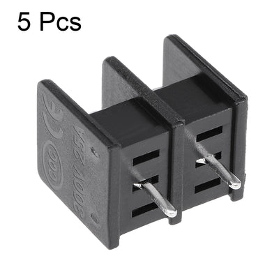 Harfington Uxcell 5Pcs AC300V 25A 7.62mm Pitch 2P Flat Angle Needle Seat Fence Type PCB Terminal Block Connector Black