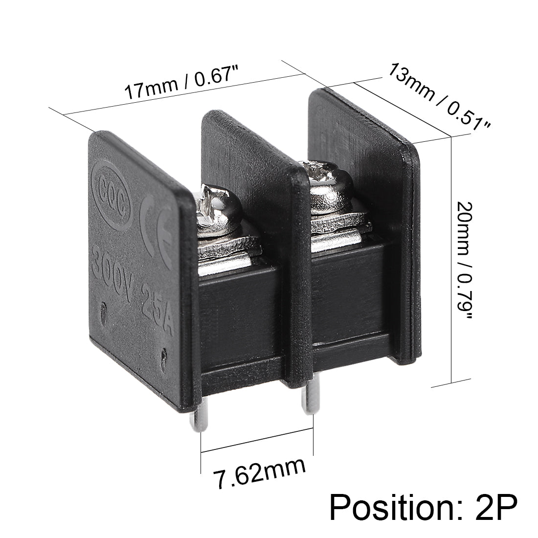 uxcell Uxcell 5Pcs AC300V 25A 7.62mm Pitch 2P Flat Angle Needle Seat Fence Type PCB Terminal Block Connector Black