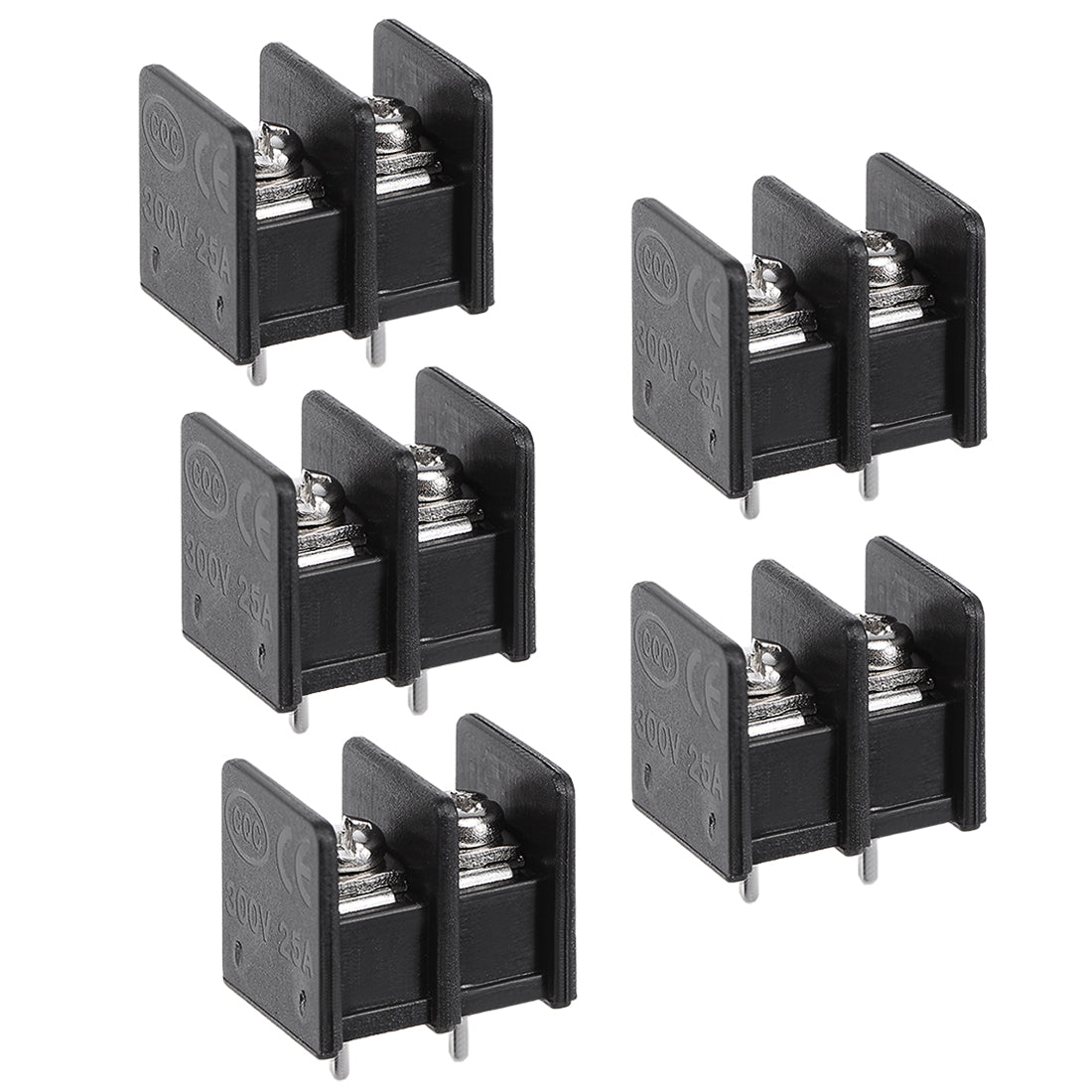 uxcell Uxcell 5Pcs AC300V 25A 7.62mm Pitch 2P Flat Angle Needle Seat Fence Type PCB Terminal Block Connector Black