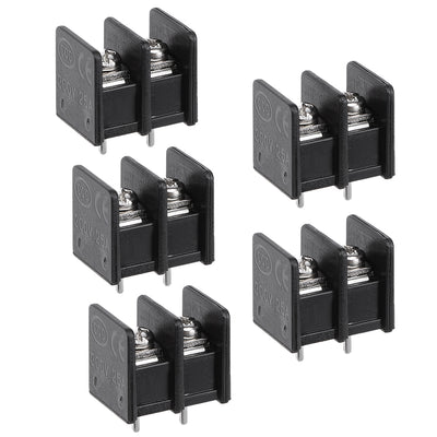 Harfington Uxcell 5Pcs AC300V 25A 7.62mm Pitch 2P Flat Angle Needle Seat Fence Type PCB Terminal Block Connector Black