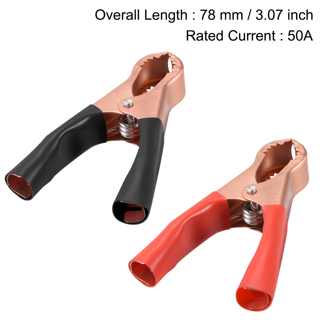 uxcell Uxcell 2 Pcs Copper Coated Alligator Clip Adapter 50A Test Clamp Half Shroud Red Black