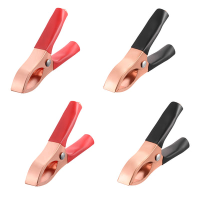 Harfington Uxcell 4 Pcs Copper Plated Alligator Clip Adapter 15A Test Clamp Half Shroud Black Red