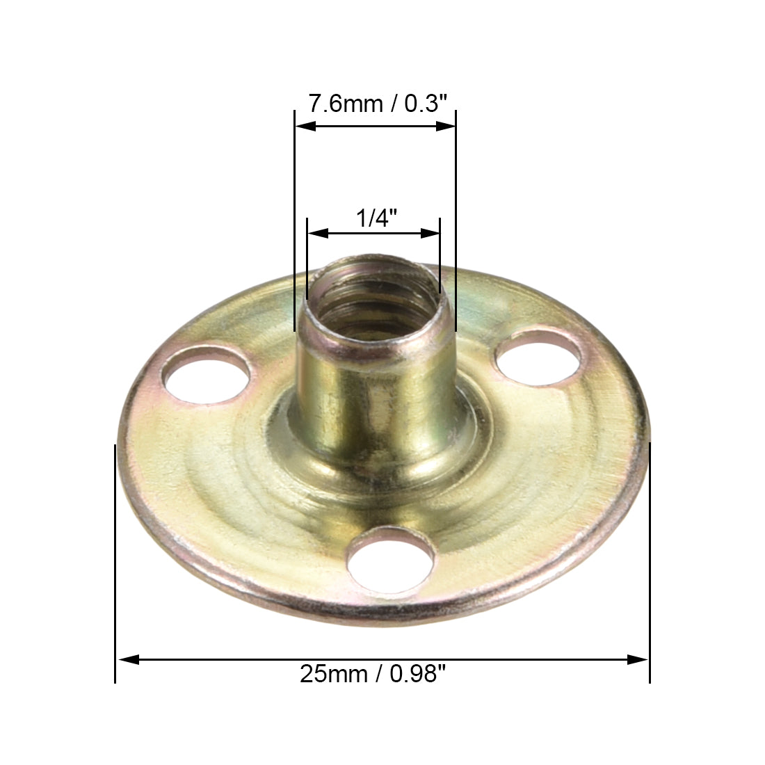 uxcell Uxcell 15Pcs 1/4"x25x1.2mm Brad Hole Tee Nut Carbon Steel Round Base Screw-In T-Nut