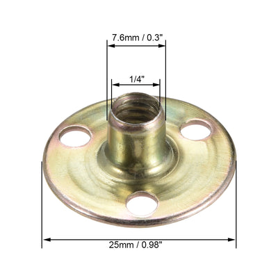 Harfington Uxcell 15Pcs 1/4"x25x1.2mm Brad Hole Tee Nut Carbon Steel Round Base Screw-In T-Nut