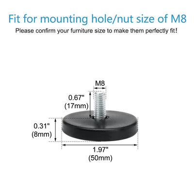 Harfington Uxcell M8 x 17 x 50mm Leveling Feet Adjustable Leveler Floor Protector Cover Pad for House Furniture Desk Table Chair Leg 4pcs