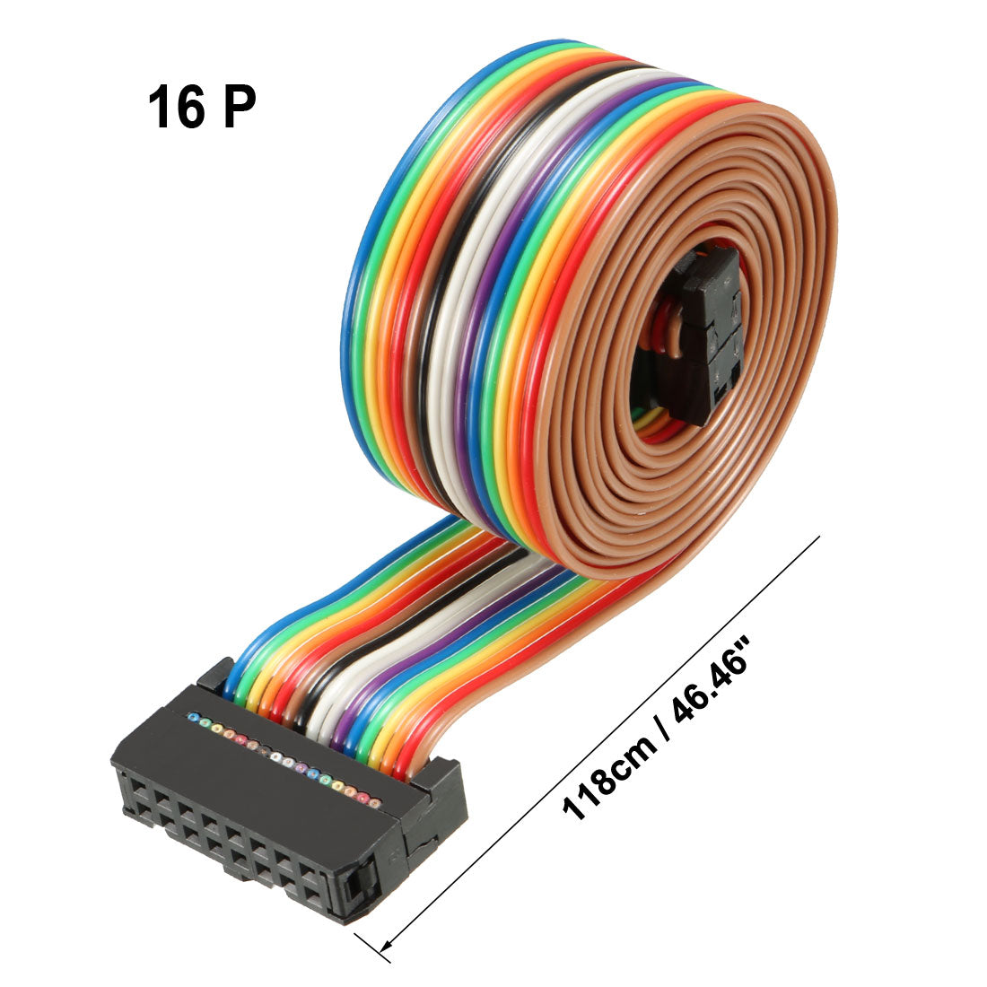 uxcell Uxcell IDC Rainbow Wire Flat Ribbon Cable 16 Pins 118cm Length 2.54mm Pitch Type-C