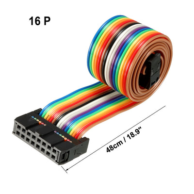 Harfington Uxcell IDC Rainbow Wire Flat Ribbon Cable 16 Pins 48cm Length 2.54mm Pitch 2pcs Type-B