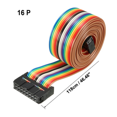 Harfington Uxcell IDC Rainbow Wire Flat Ribbon Cable 16 Pins 118cm Length 2.54mm Pitch Type-B