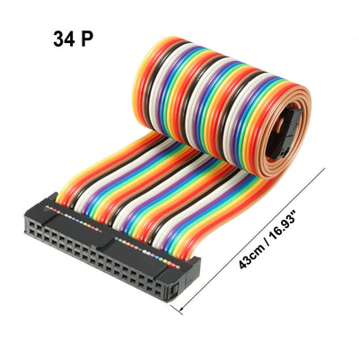 Harfington Uxcell IDC Rainbow Wire Flat Ribbon Cable 34 Pins 43cm Length 2.54mm Pitch Type-B