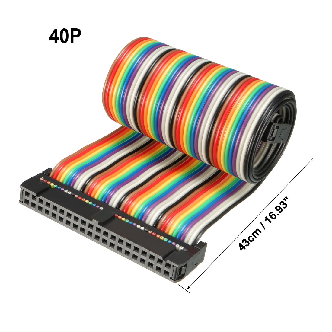 uxcell Uxcell IDC Rainbow Wire Flat Ribbon Cable 40 Pins 43cm Length 2.54mm Pitch Type-B