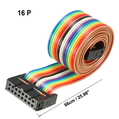 Harfington Uxcell IDC Rainbow Wire Flat Ribbon Cable 16 Pins 66cm Length 2.54mm Pitch 2pcs Type-B