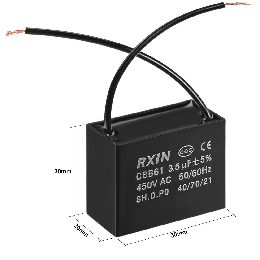 uxcell Uxcell CBB61 Run Capacitor 450V AC 3.5uF 2 Cable Metallized Polypropylene Film Capacitors for Ceiling Fan 5pcs