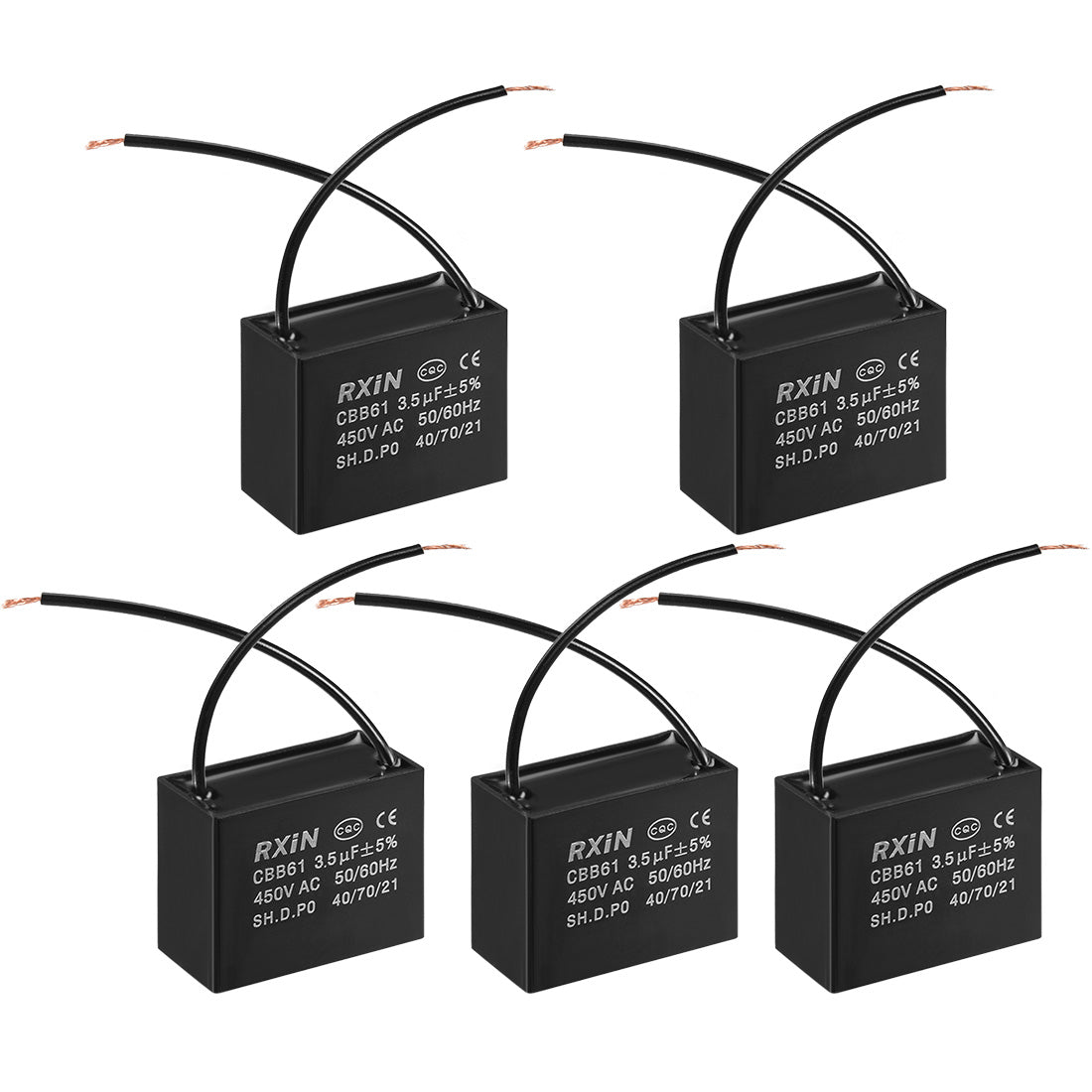 uxcell Uxcell CBB61 Run Capacitor 450V AC 3.5uF 2 Cable Metallized Polypropylene Film Capacitors for Ceiling Fan 5pcs