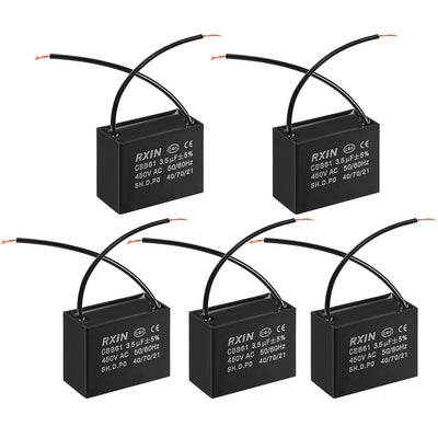 Harfington Uxcell CBB61 Run Capacitor 450V AC 3.5uF 2 Cable Metallized Polypropylene Film Capacitors for Ceiling Fan 5pcs