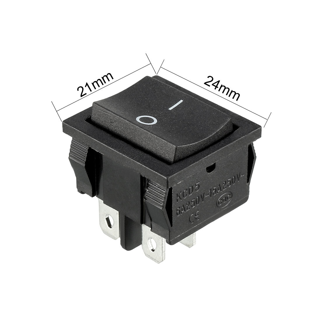 uxcell Uxcell AC 250V/15A 250V/6A SPDT 4Terminal 2 Position On/Off Boat Rocker Switch Black 21x24MM