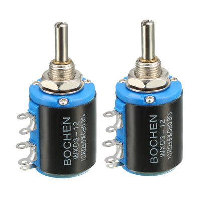 Harfington Uxcell 10K Ohm Adjustable Resistors Wire Wound Multi Turn Precision Potentiometer Pots 2pcs