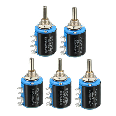 Harfington Uxcell 2.2K Ohm Adjustable Resistors Wire Wound Multi Turn Precision Potentiometer Pots 5pcs