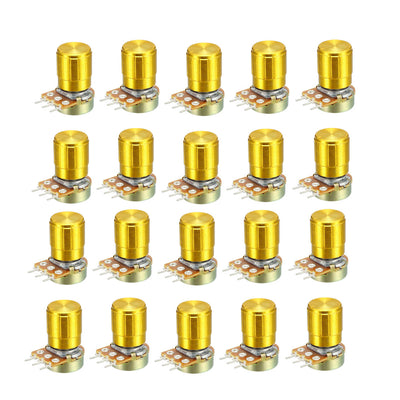 Harfington Uxcell WH148 20K Ohm Variable Resistors Single Turn Rotary Carbon Film Taper Potentiometer W Knobs 20pcs