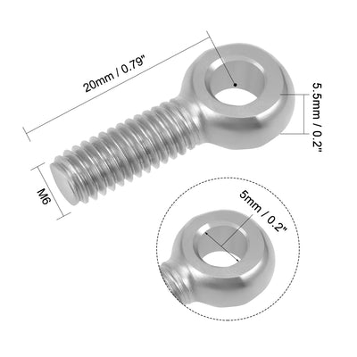 Harfington Uxcell M6 x 20mm Machinery Shoulder Swing Lifting Eye Bolt 304 Stainless Steel Metric Thread 5pcs