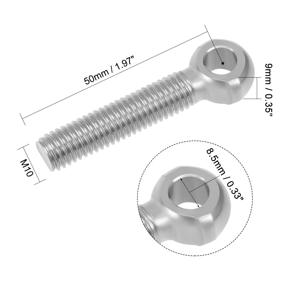 uxcell Uxcell M10 x 50mm Machinery Shoulder Swing Lifting Eye Bolt 304 Stainless Steel Metric Thread 5pcs