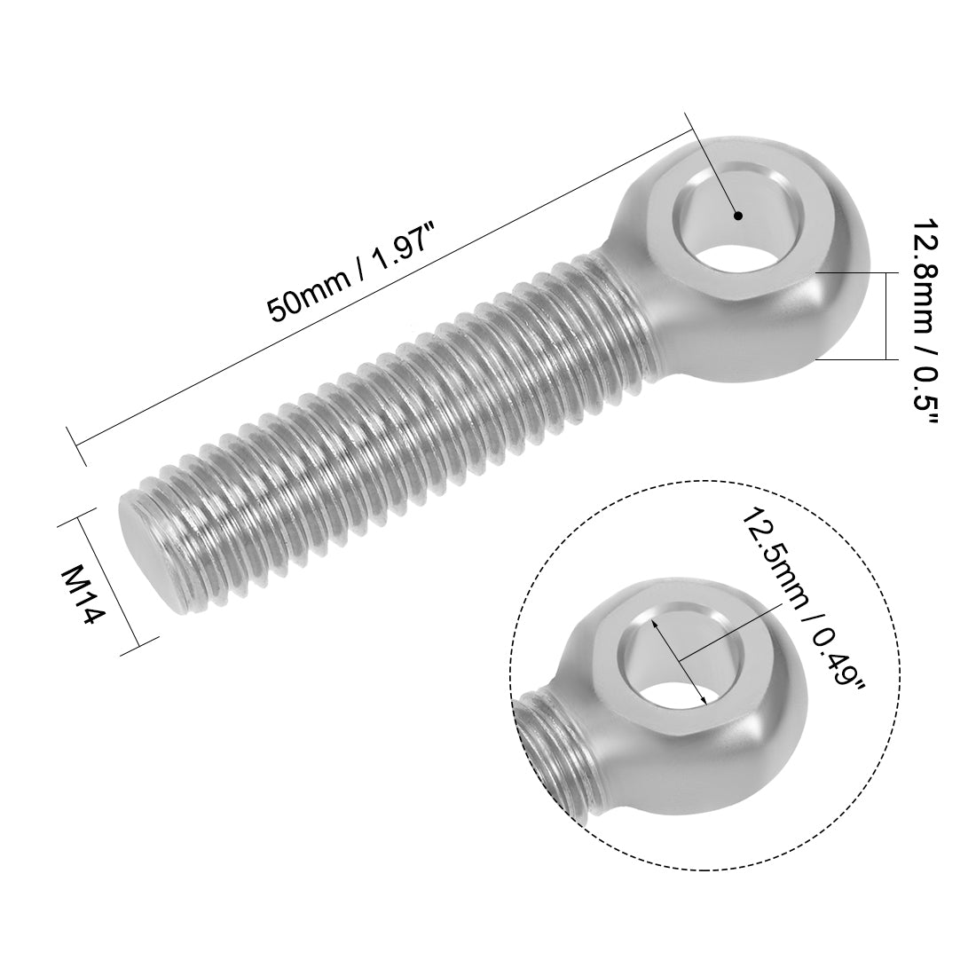 uxcell Uxcell M14 x 50mm Machinery Shoulder Swing Lifting Eye Bolt 304 Stainless Steel Metric Thread 2pcs